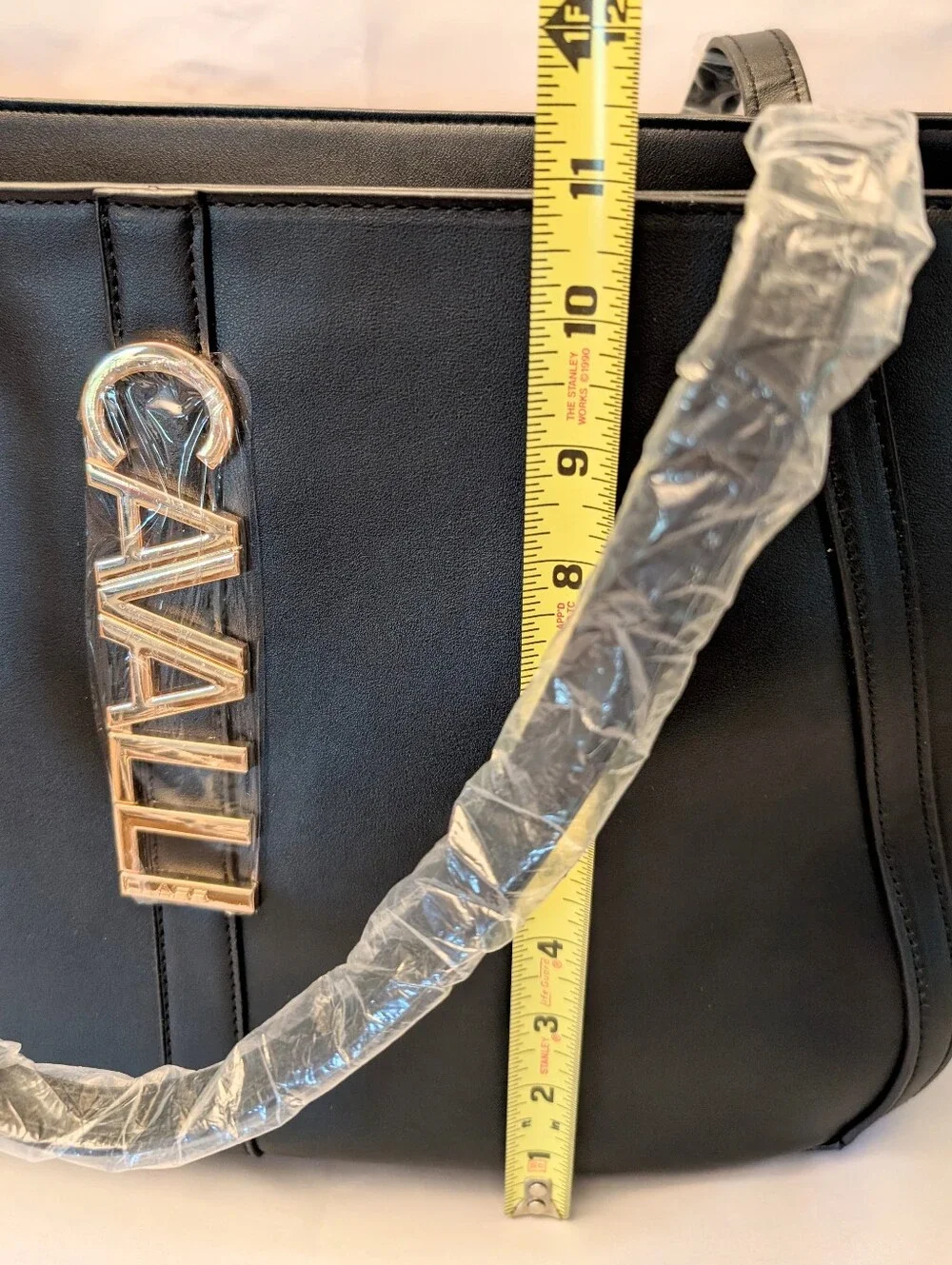 Large Cavalli Class Black Onyx Tote Satchel with Gold Logo Accent NWT